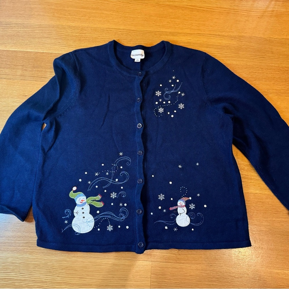 Breckenridge Women’s Blue Snowman Sweater Size XL Cottagecore, Coquette - Picture 1 of 6